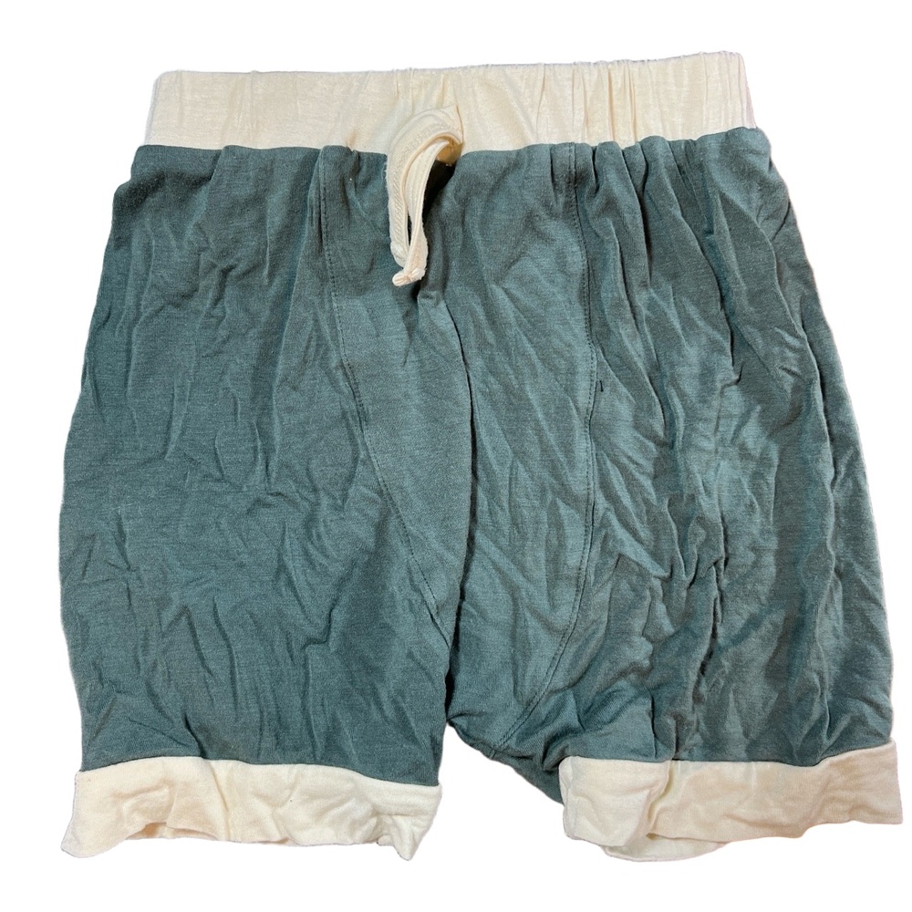 Kate Quinn Shorts Green Elastic Waistband Drawstring Cream‎ Trim Bamboo 3T